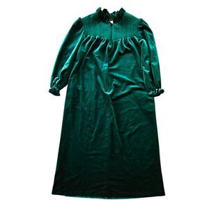Aria VTG Emerald Green Velvet Zip Pullover Robe Maxi Length Size M (12/14)